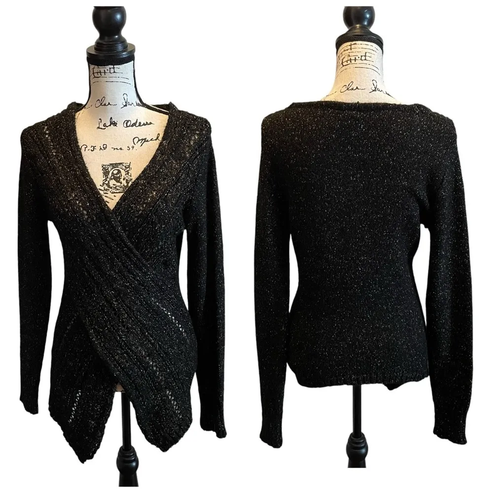 Windsor Wrap Surplice Sweater Black Size Small Cable knit Sexy Plunge moto goth - Image 9
