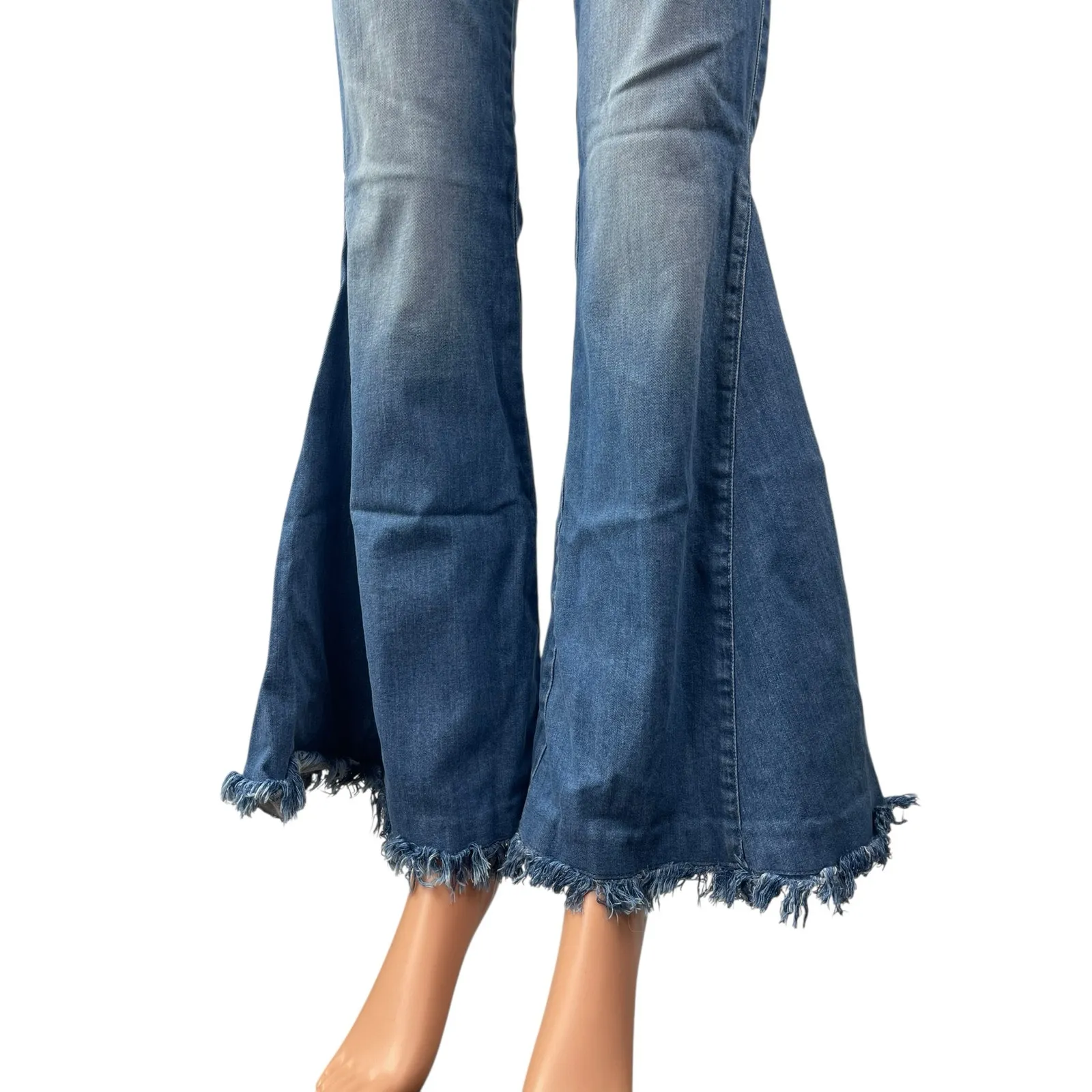 Judith March Women's Blue Lace Up High Rise Flare Bell Bottom Denim Jeans Size S - Image 3