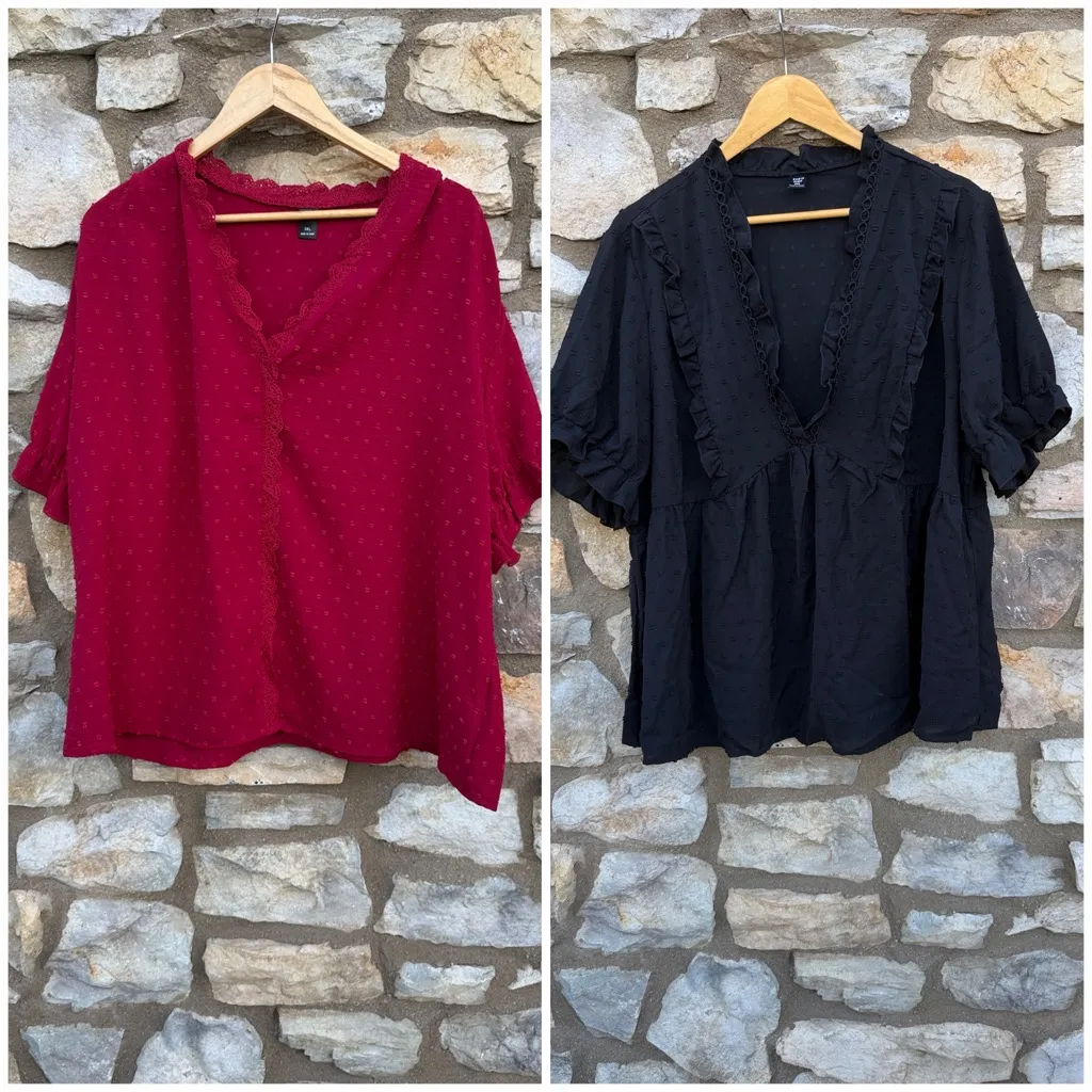 SHEIN Women's Red and Black Ruffle Blouses size 3X - Image 11