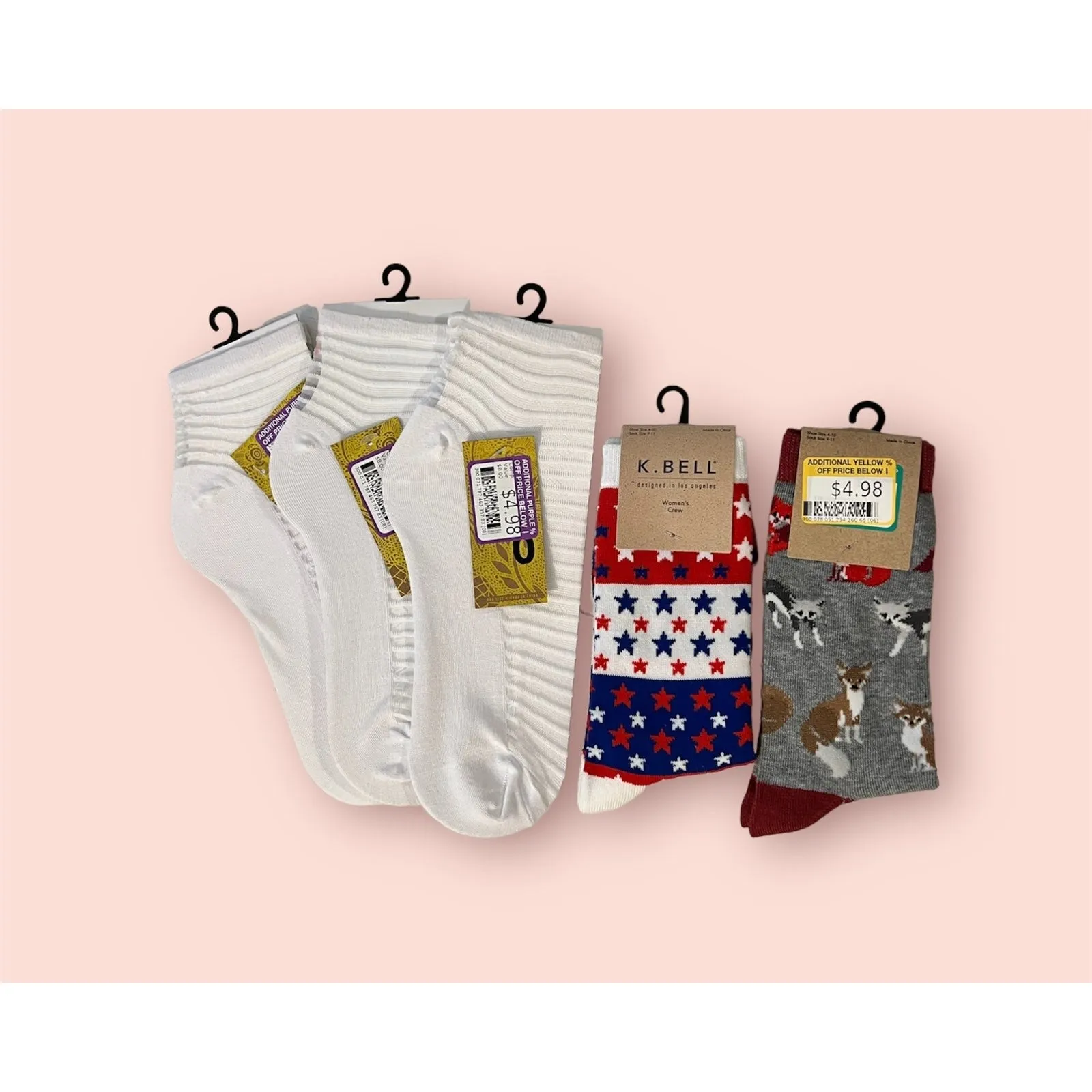 Socks Womens DSW Sock 5 Five Pairs Christmas Gift Fox Socks White Socks Stars A1 - Image 2