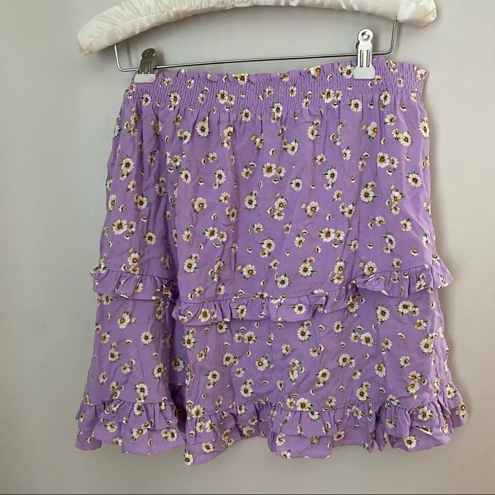 Abound Skirt Mini Purple Floral Ruffle Stretch Smocked Waist Josie - Image 5