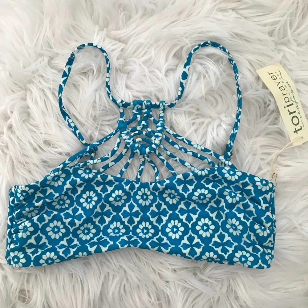 Tori Praver Seafoam Teal Blue Moroccan Boho Macrame Bikini Swim Top New S  new - Image 2