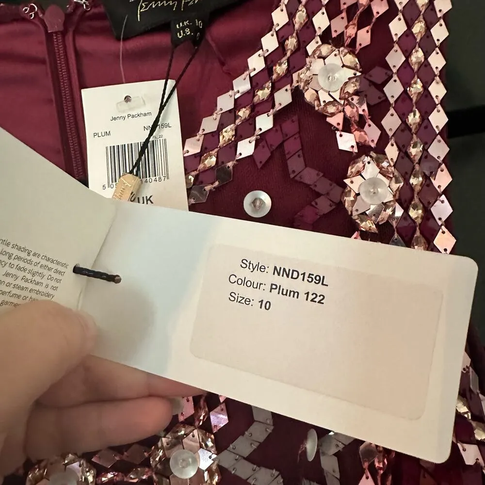 NEW Jenny Packham Star Sequin Embroidered Top Chiffon Skirt Evening Gown Size 6 Red - Image 6