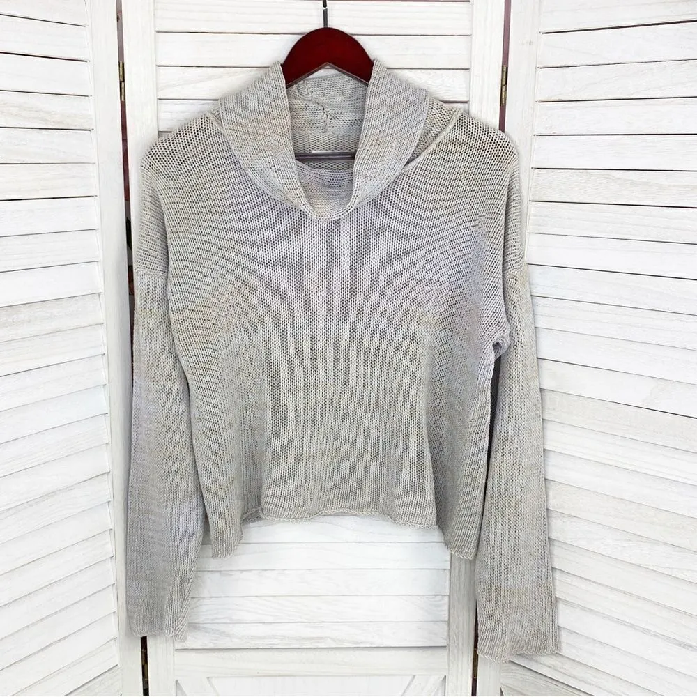 Debby Mitchell Cowlneck Crop Sweater Gray Tan Small Gray - Image 7