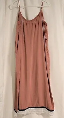 Small 100%Cotton Mauve Adjustable Cami Dress Pockets Fringes Blue Ribband Hebrew Pink - Image 3