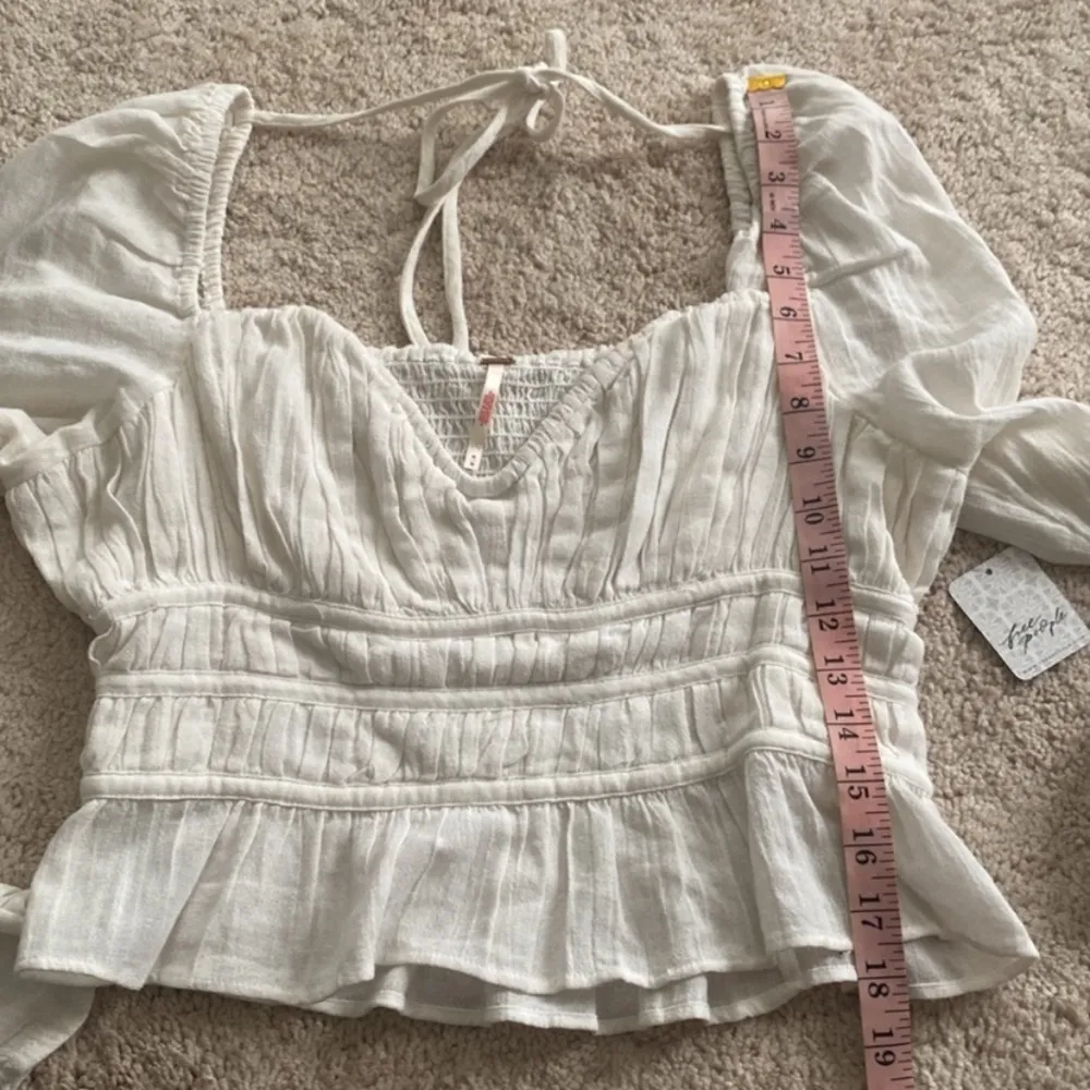 Free People Chloe Ruched Sweetheart Neck Long Sleeve Top Ruffle Hem Cream Size M - Image 2