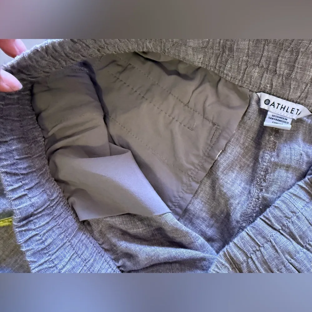 Athleta tall gray pants linen elastic waist and  foot 4 pockets tie size L - Image 5