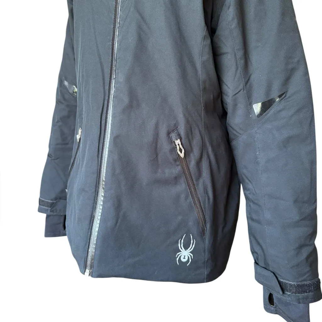 Spyder Duck Down Winter Jacket Black Shell Pink Interior Womens Size 10 Medium - Image 5