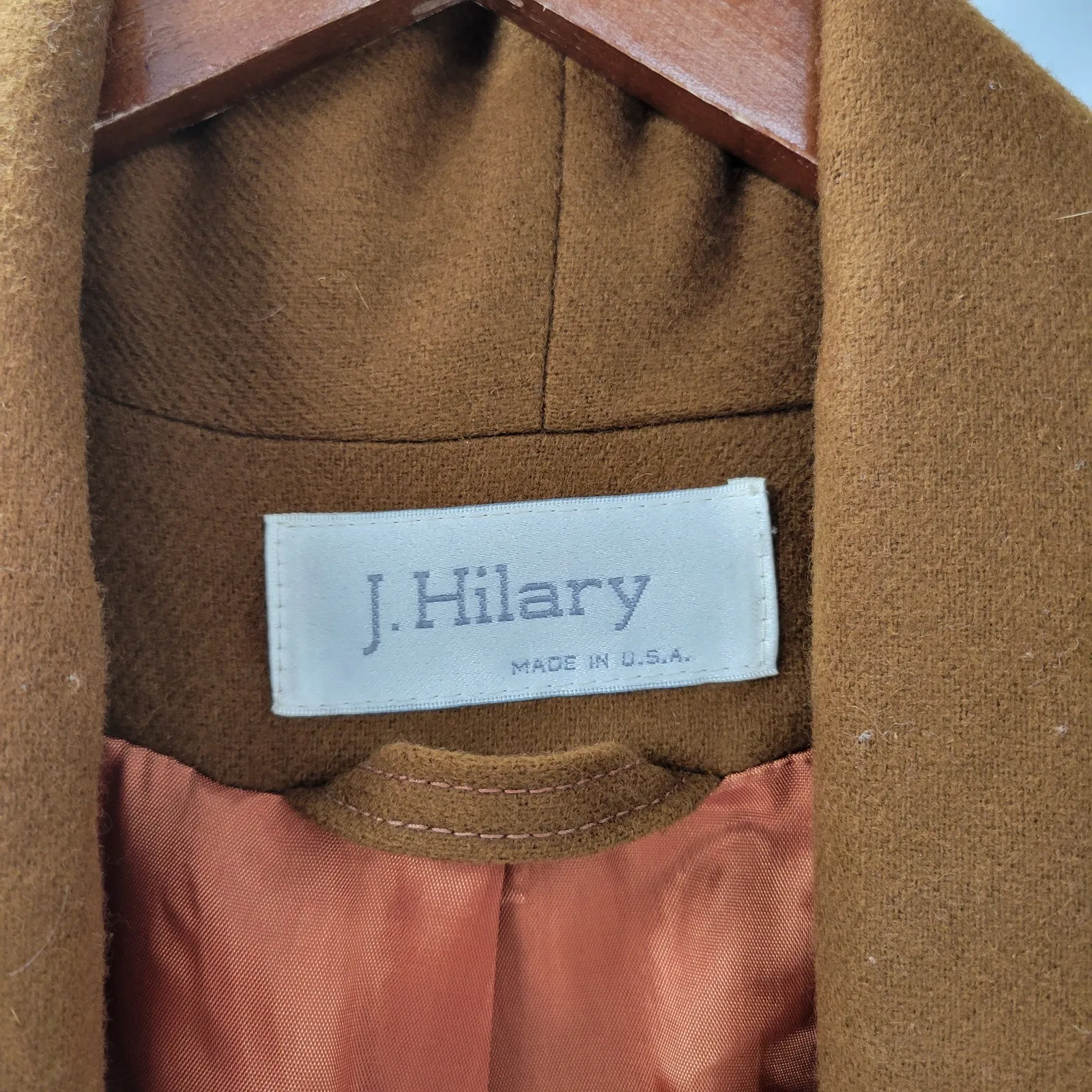 Vintage J. Hilary Wool Coat Womens 4 Belted Camel Brown Long Trench Made in USA - Image 2