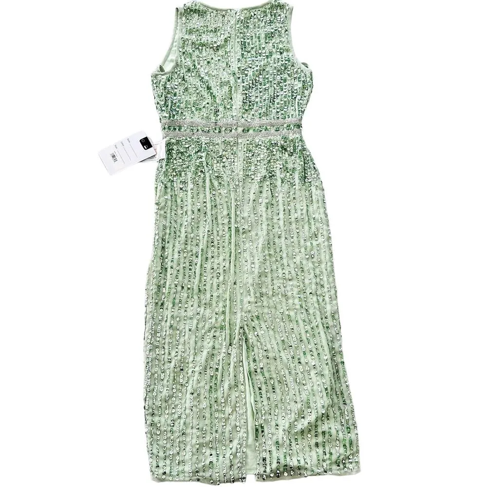 Mac Duggal Sage Green Full Bead Sequin Midi Dress Size 6 NEW #93606 Wedding Prom - Image 4