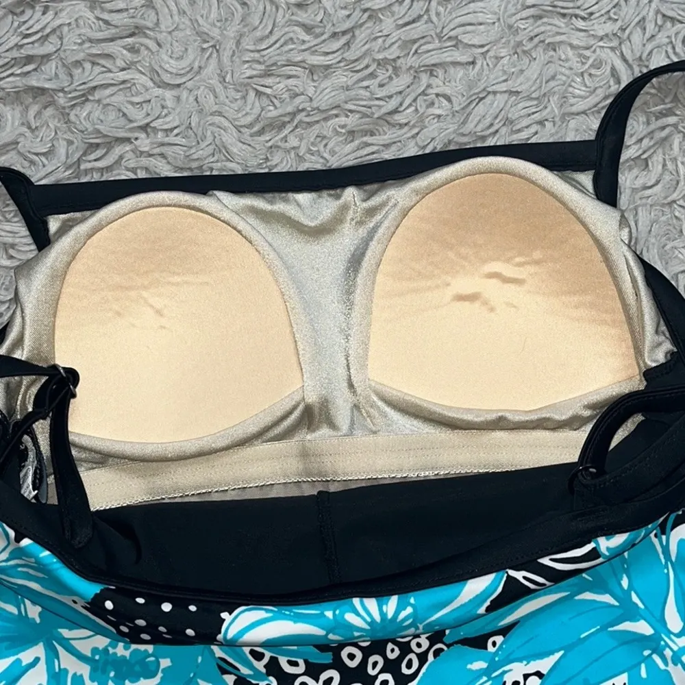 Vintage Maxine of Hollywood Swimsuit One Piece Blue Black Floral 12 - Image 4