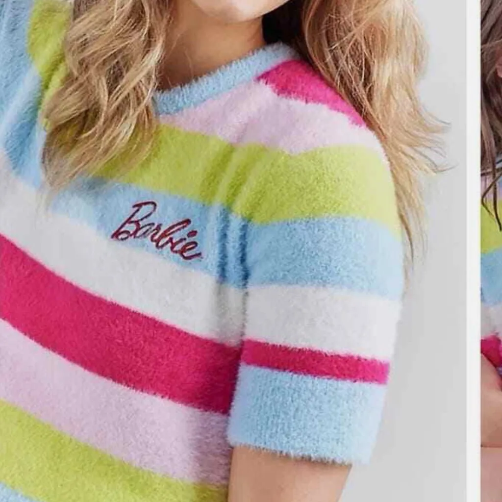 WRANGLER BARBIE CROPPED FUZZY RAINBOW SWEATER RAINBOW STRIPE Size XXL - Image 11