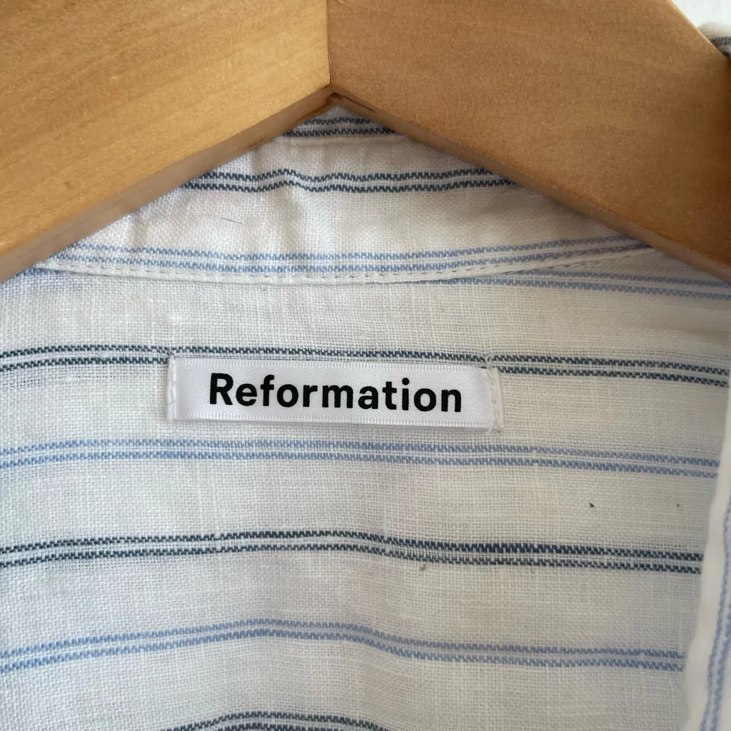 Reformation Preston Linen Stripe Button Down Size M - Image 3