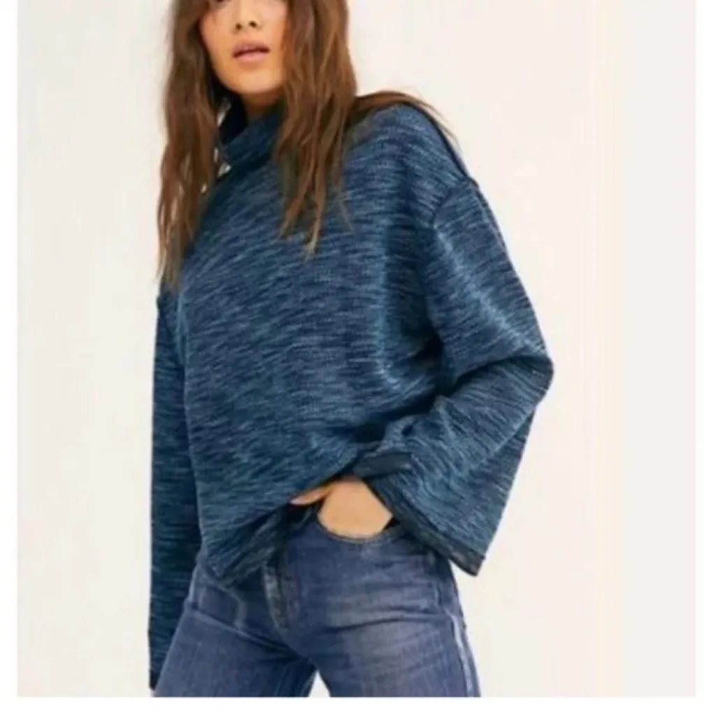 Free People Sunny Days Turtleneck Sweater Blue Overboard Combo XS Retail $98 - Image 2