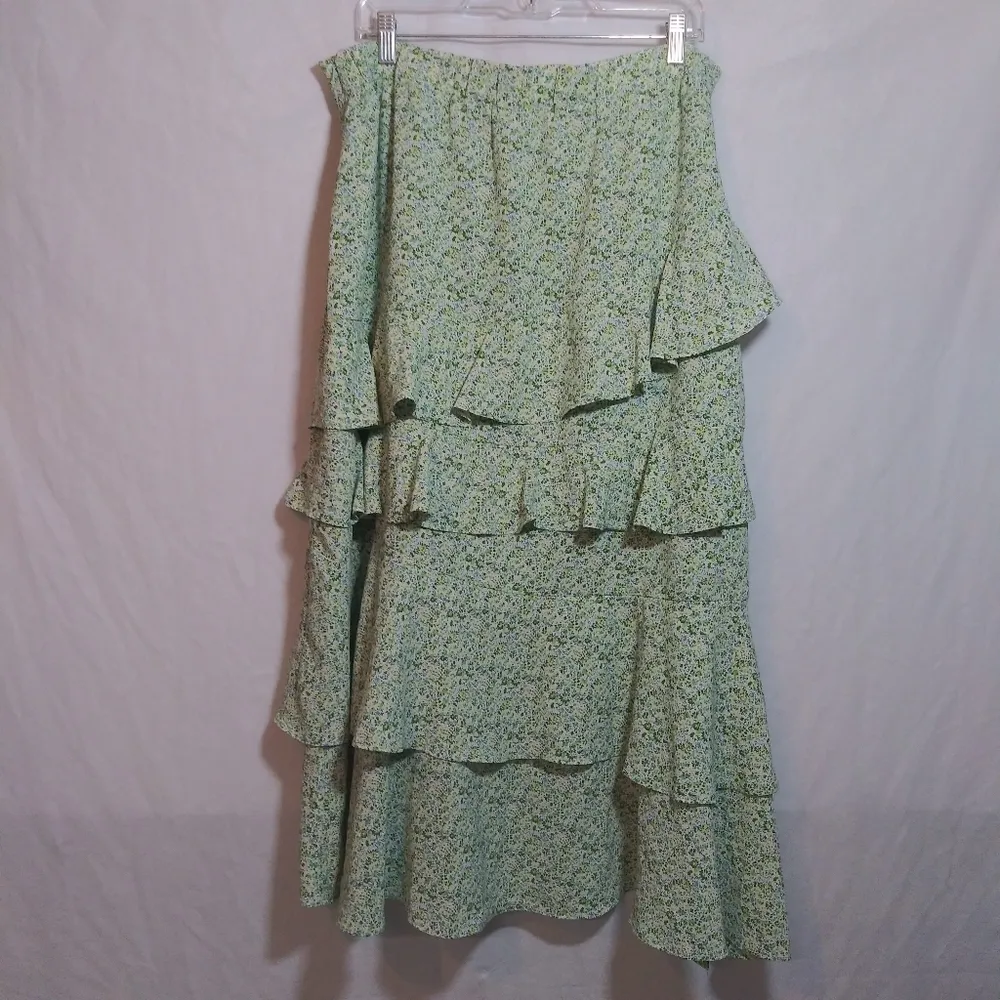 Davi & Dani Green Combo Ruffle Tiered Midi Skirt Cottage Simple Prairie Size 1X - Image 9