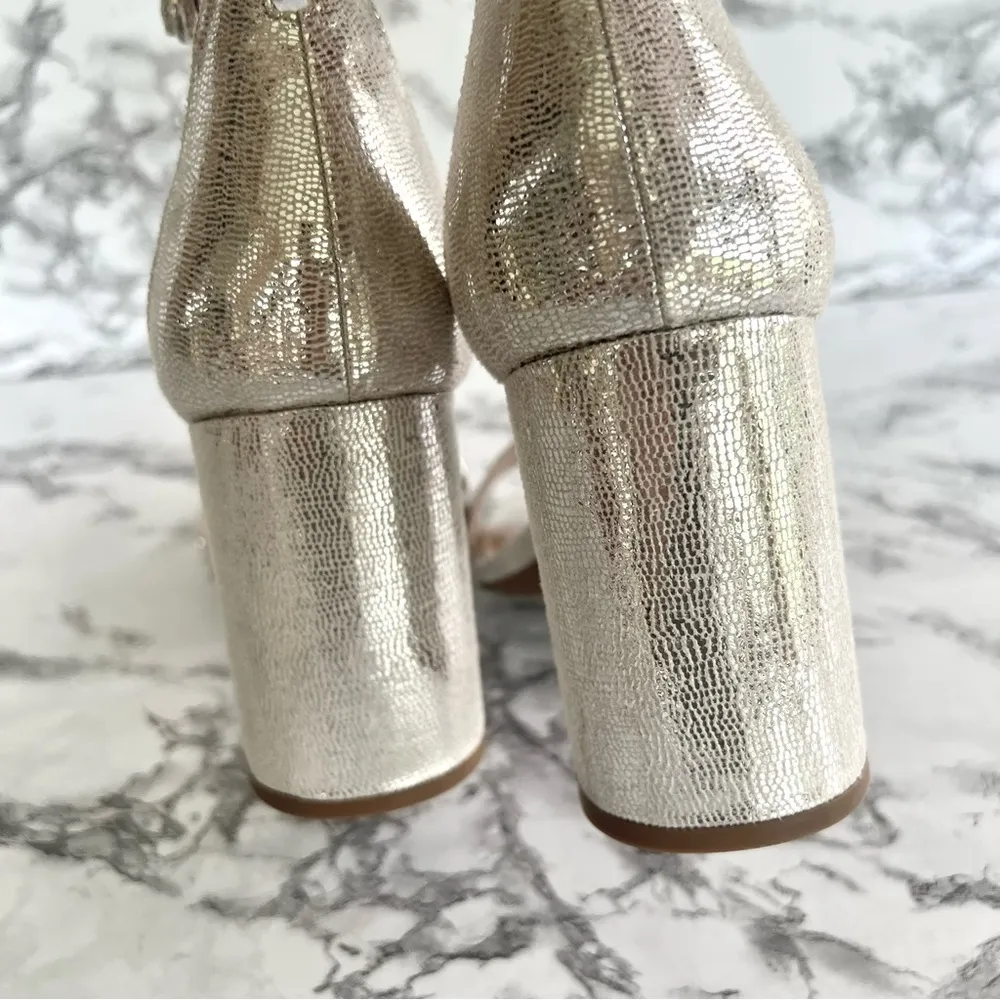 Kelly & Katie Caital Silver Metallic Ankle Strap Block Heel Sandals NEW 10 - Image 7