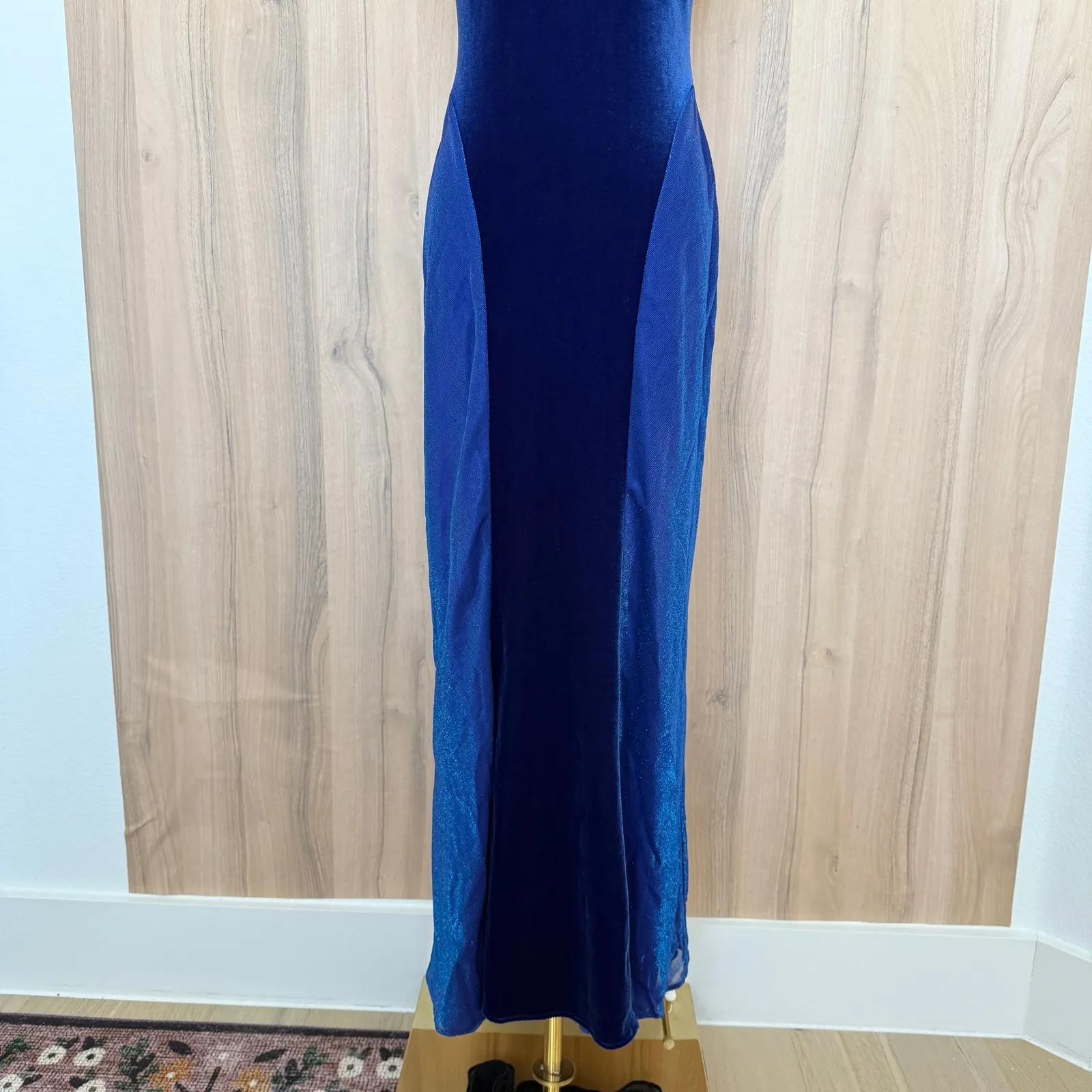 Zum Zum Velvet Slip Dress Blue Size S Vintage 90s - Image 4