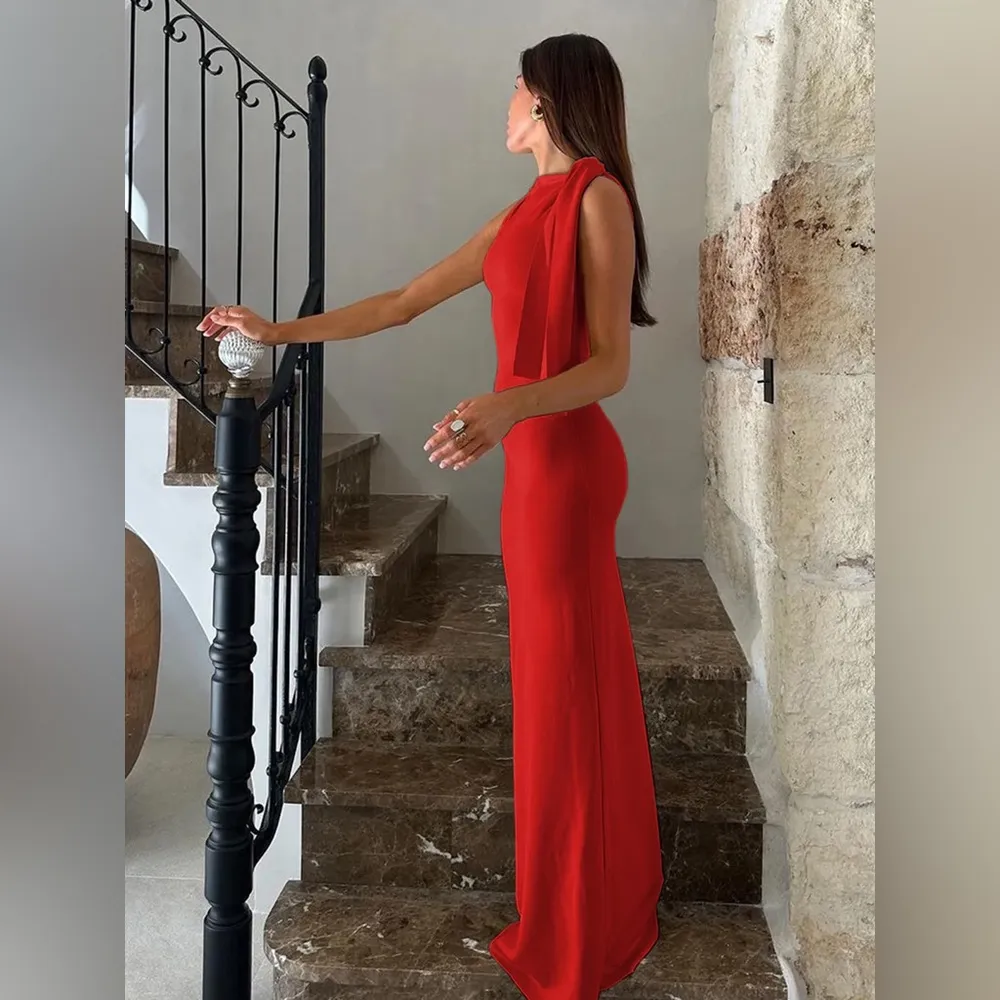 Commense Beloved Knotted Sleeveless Long Dress size M Red Size M - Image 2