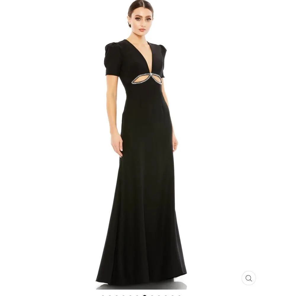 NWT Mac Duggal Ieena Puff Sleeve Black Cut Out Gown Dress 6 2630 - Image 5