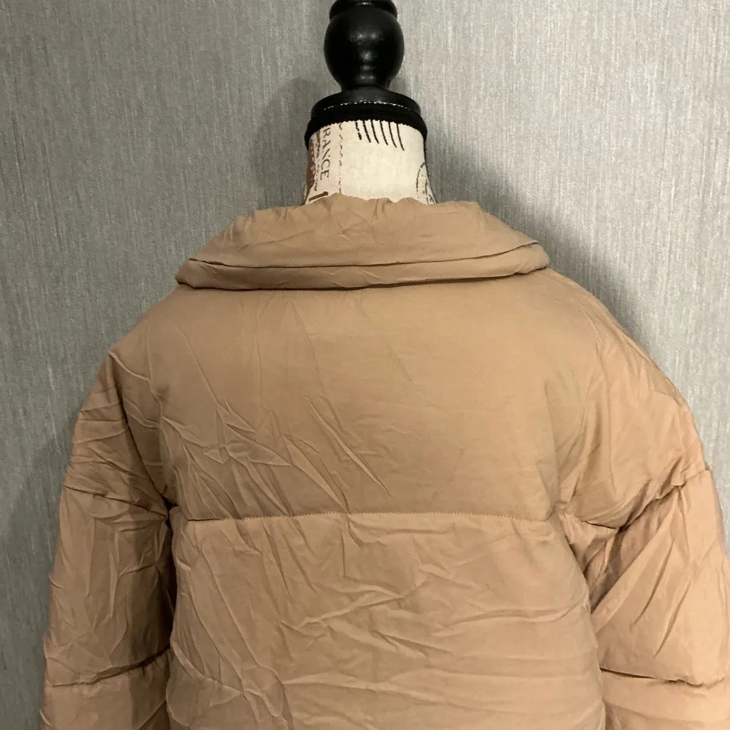 Women’s FLYGO Khaki Puffer Jacket Size XL Tan - Image 11