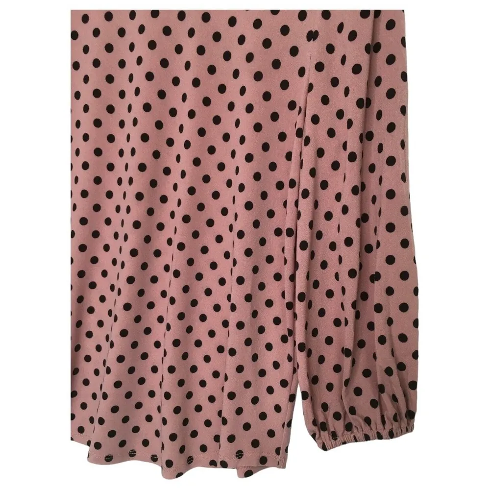 Adrianna Papell Top Womens M Polka Dot Scoop Neck Puff Sleeve Mauve Pink - Image 6