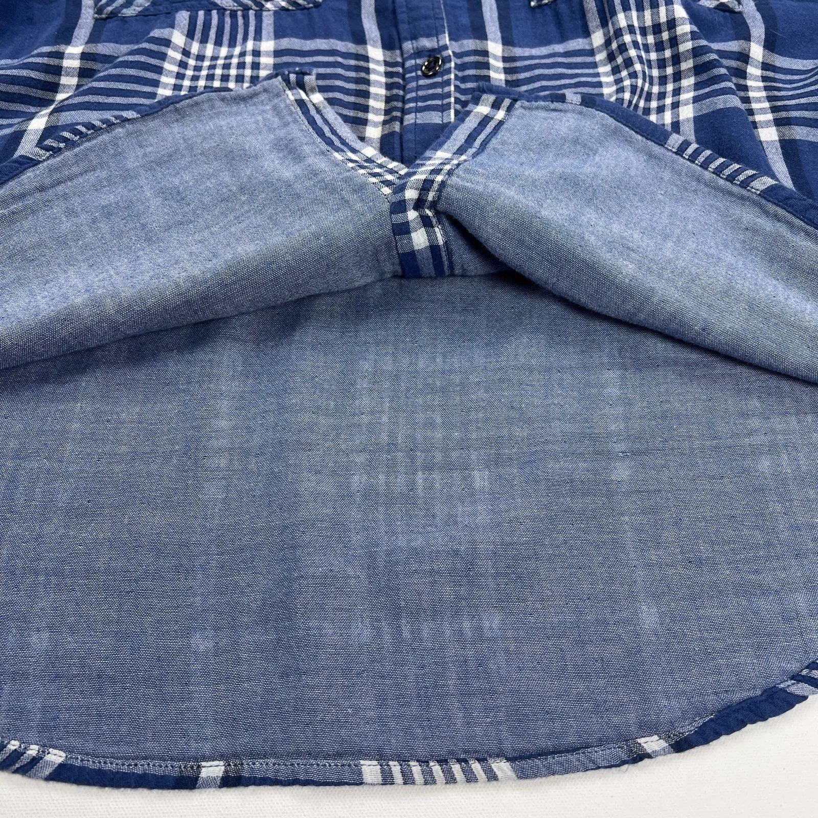 Seven7 Double Layer Gauzy Cotton Blue Plaid 3/4 Sleeve Button Up Shirt Size M - Image 7