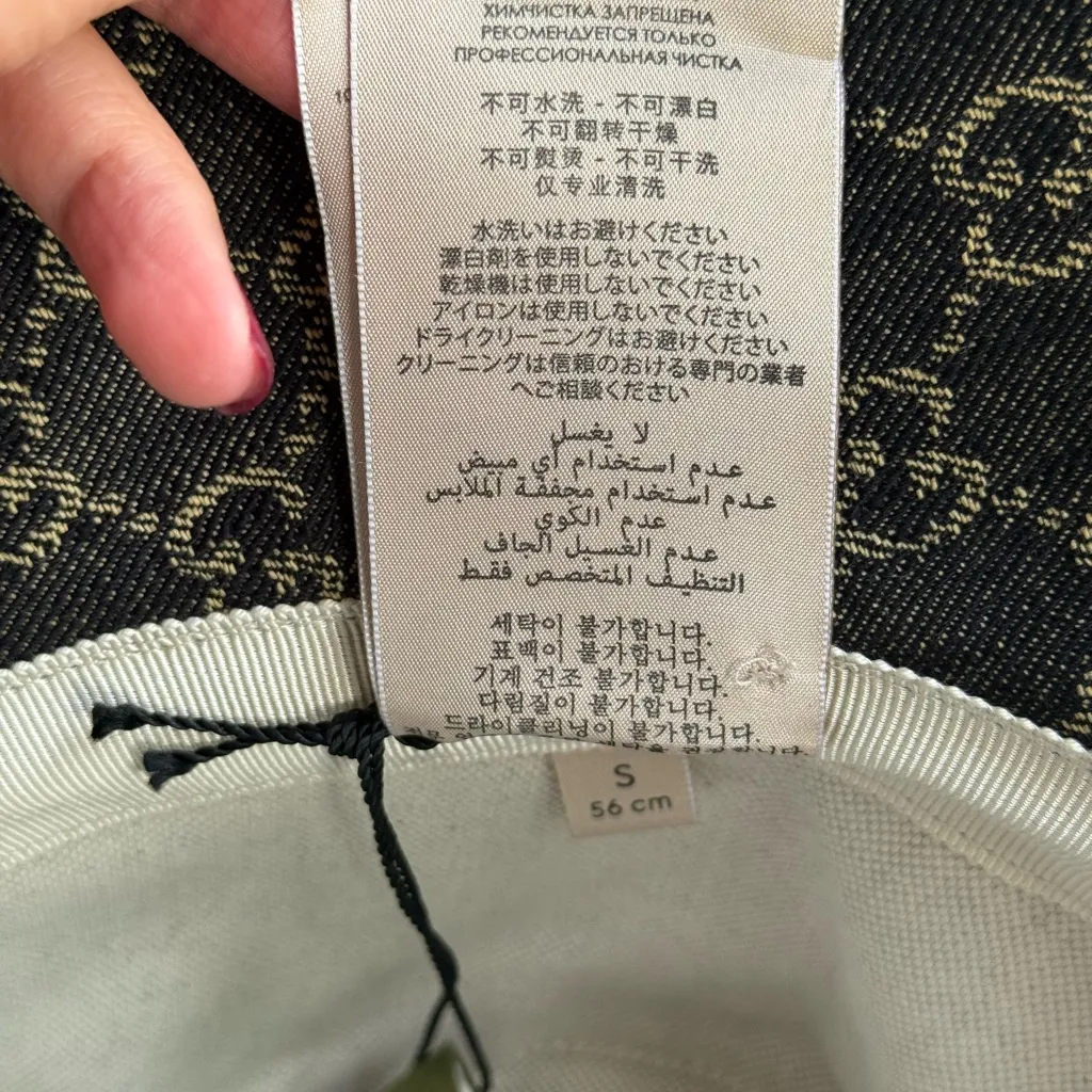 NWT Authentic GUCCI Panama Black Denim Monograms GG Leather Brim Hat In Size S - Image 5