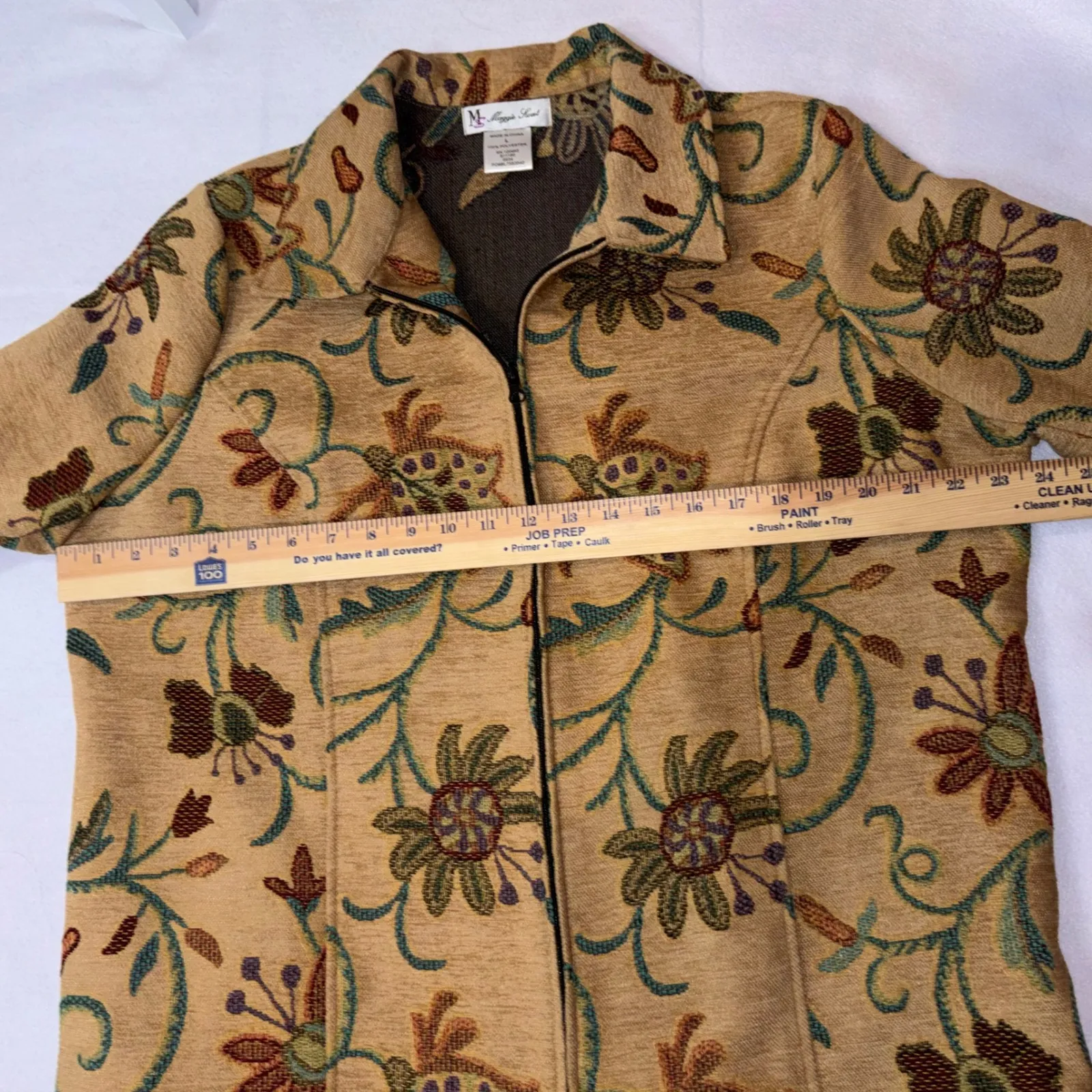 Maggie Sweet vintage Floral Tapestry Jacket Full Zip Up Beige Green Brown Size L Tan Size L - Image 6