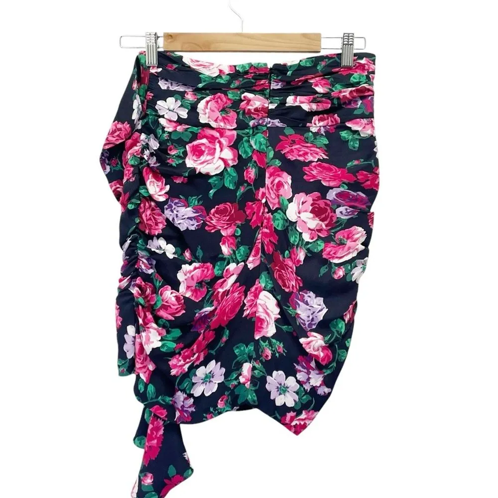 Ronny Kobo Lauryn Floral Print Draped Ruched Mini Skirt Size Small Black Pink - Image 5