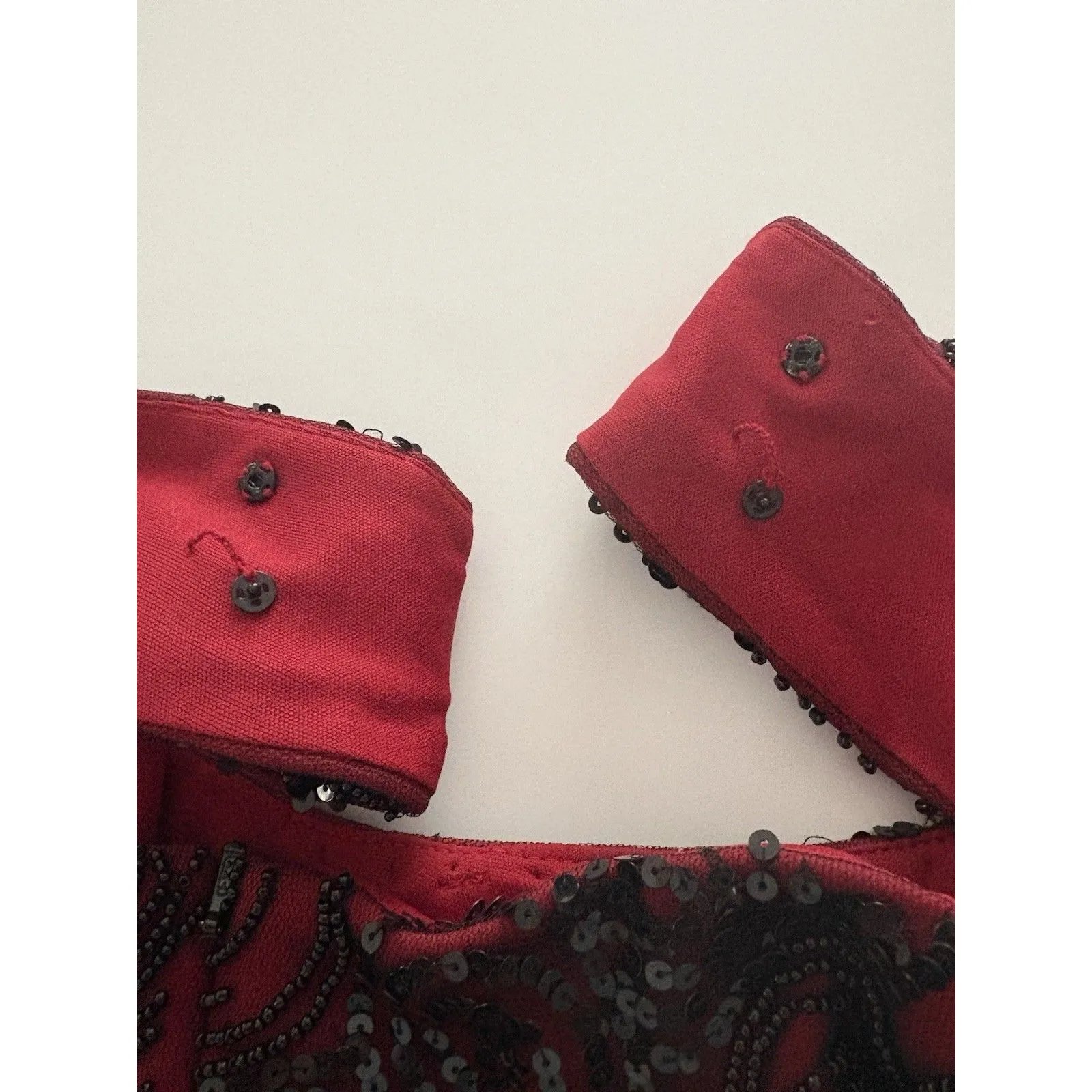 Vtg Victor Costa Dress Sz 12 Black Red Beads Sequins Empire Waist Party Holiday* - Image 9