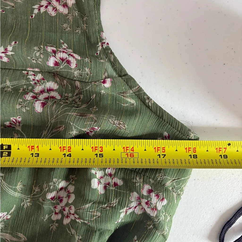 New Lush Floral Print Metallic High Neck Tiered Dress Sleeveless Midi Sage M - Image 10