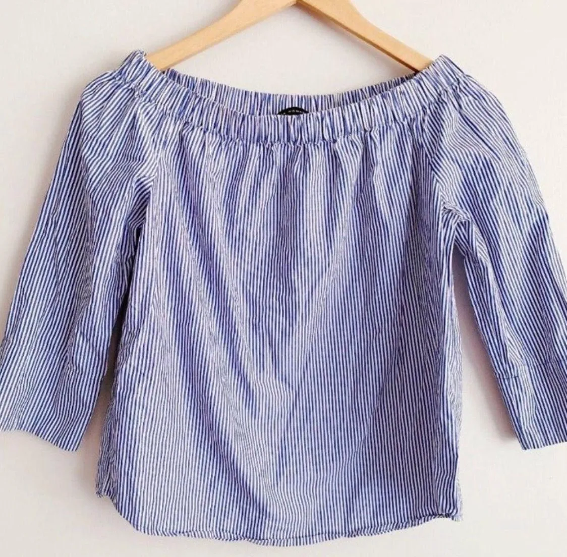 Blue Striped Off The Shoulder Poplin Top Size XS - Image 3
