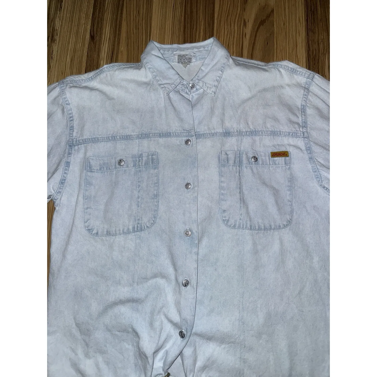 Vintage 90s Jordache Shirt Women's Medium Denim Metal Buttons Tie - Image 3