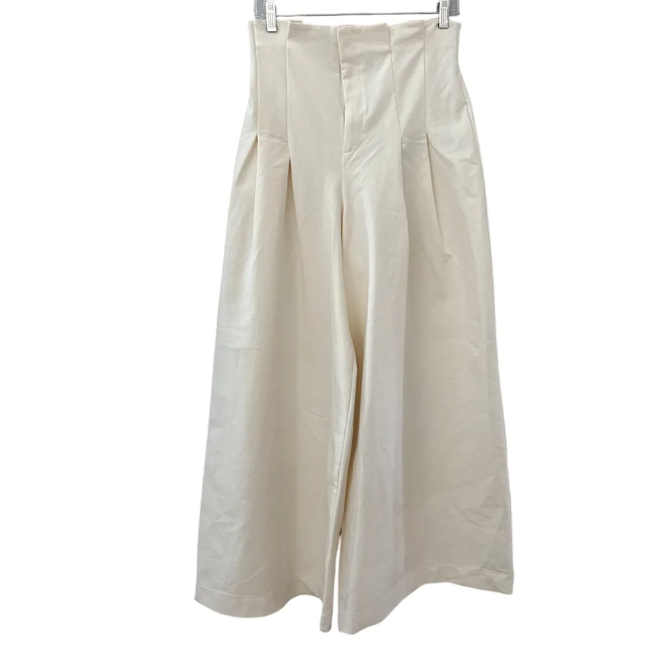 H&M High Waisted Paper-Bag Preppy Pleated Wide‎ Leg Trousers Cream Size 10 - Image 6
