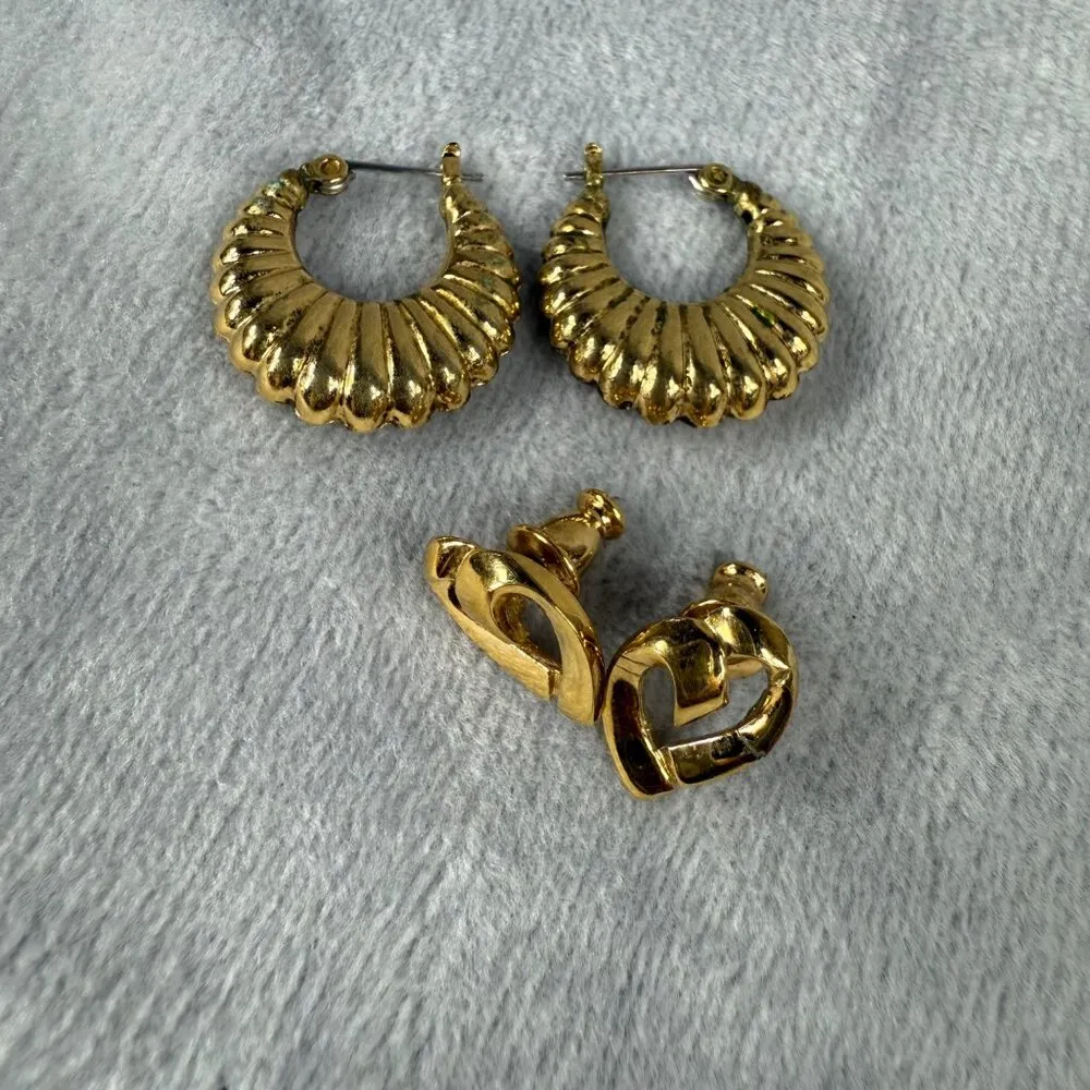 Pierced Earrings Heart Shape Monet Plus Pair of Hoops Gold - Image 11
