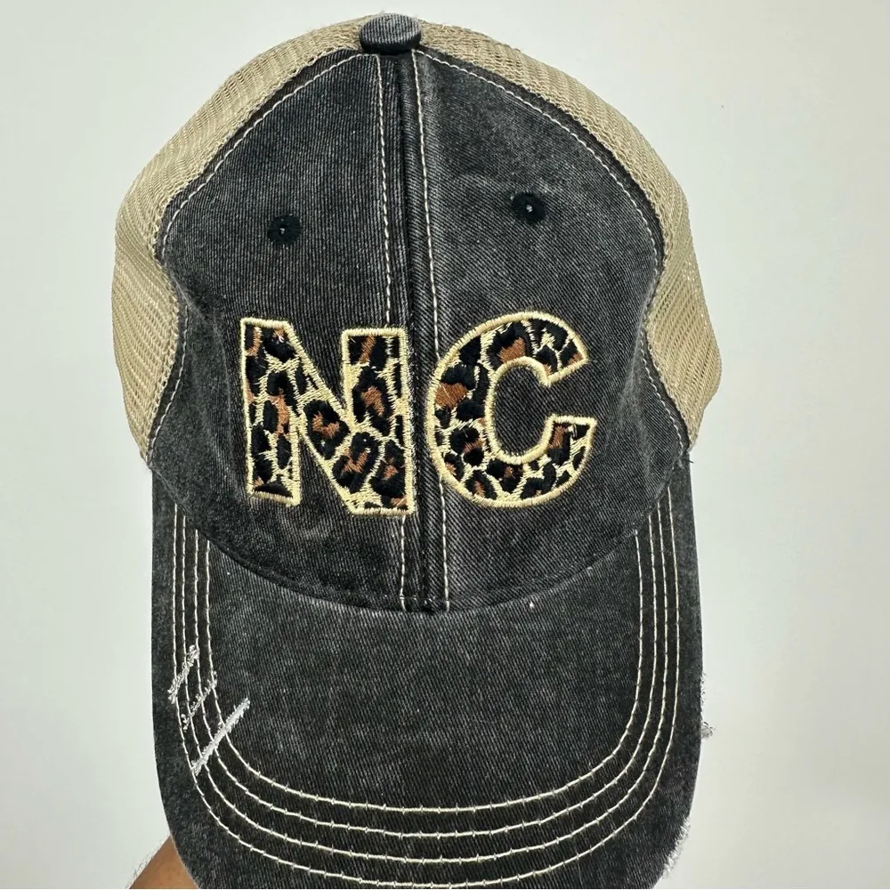 North Carolina Acid Wash Leopard Print Dad Hat OS - Image 3