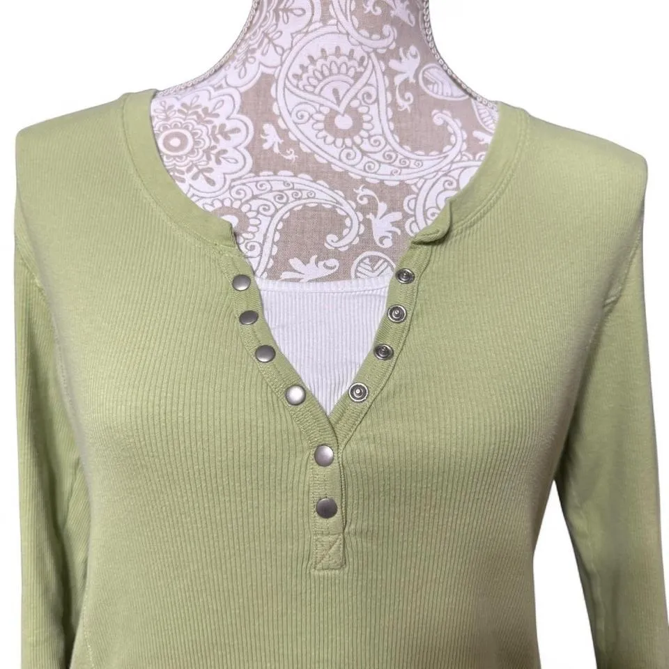 Green Y2K Closet Staple Long Sleeve T Shirt Henley Style And Co Basic Size Large - Image 2