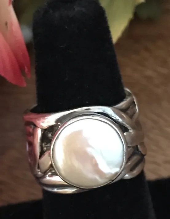 Silpada Mermaid Pearl Sterling Silver Ring SZ 6 - Image 2
