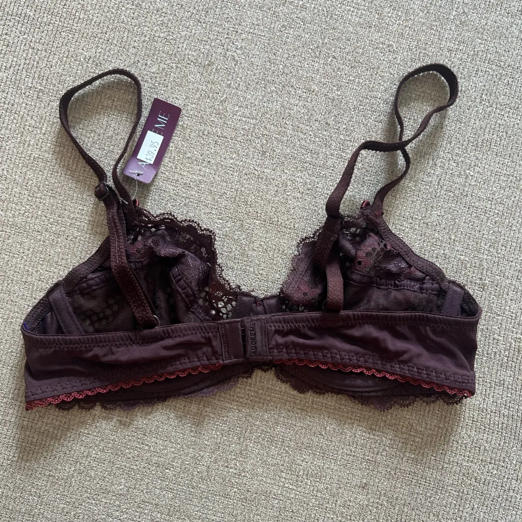 Adore Me Burgundy Lace Bra 32B Sheer Floral Mesh Underwire Lingerie NWT - Image 5
