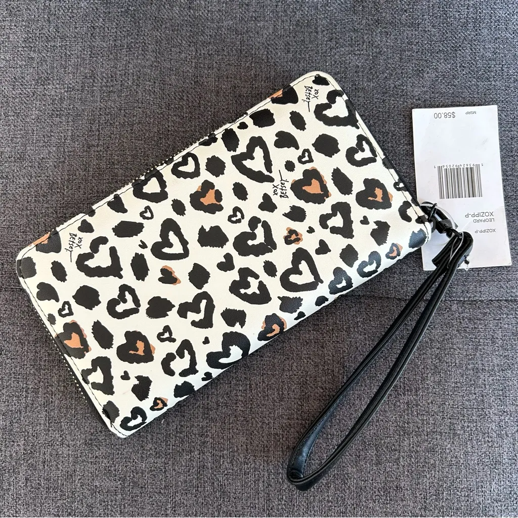 Betsey Johnson Leopard Heart Zip Around Wallet / Wristlet, Cream, Black, Tan - Image 15