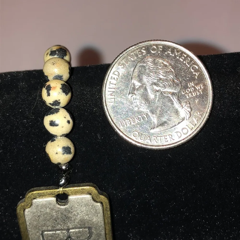 Brave Inspirational Dalmatian Jasper Beaded Boho Stretchy Bracelet - Image 6