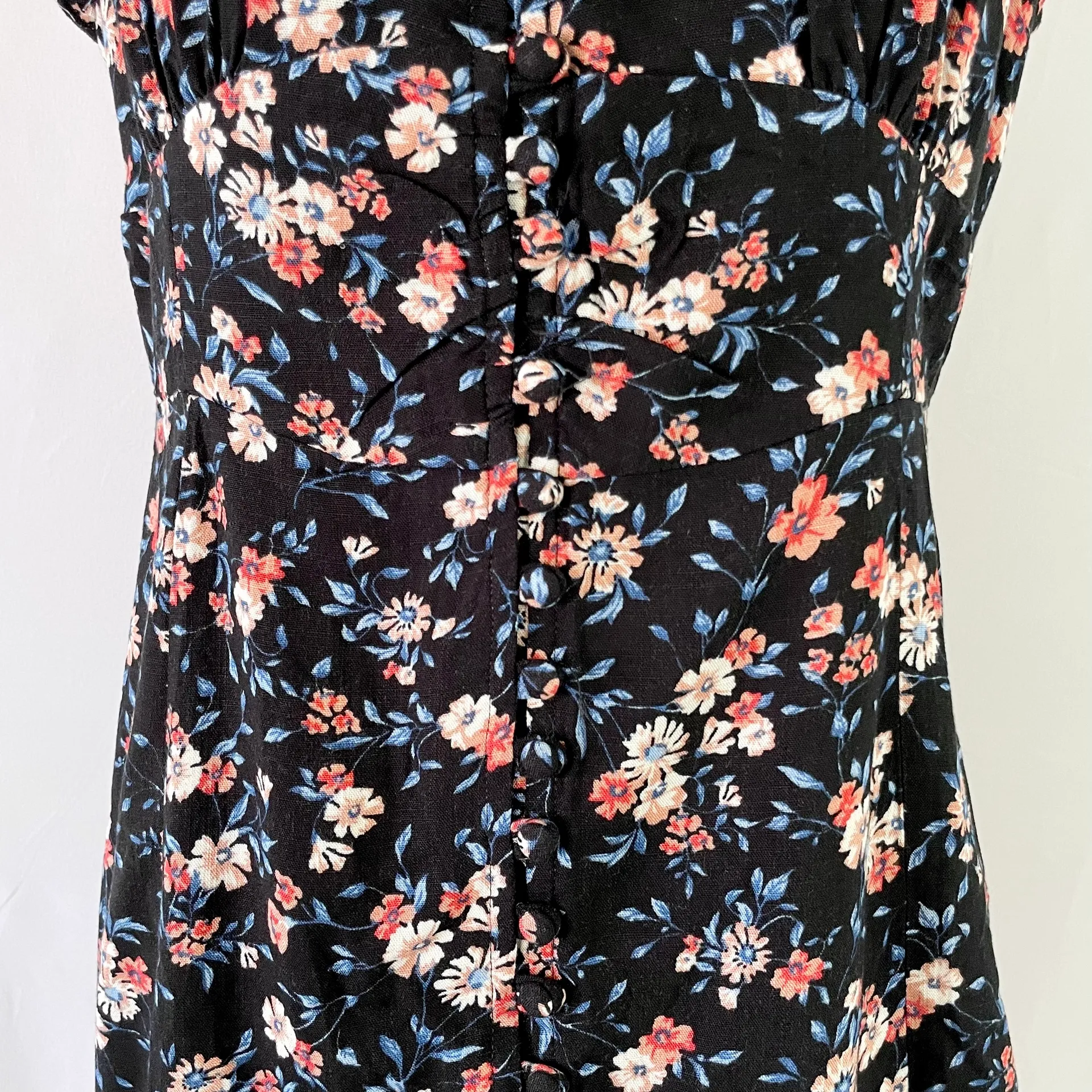New  Floral Print Button Front Mini Dress Black Pink Blue - Image 9