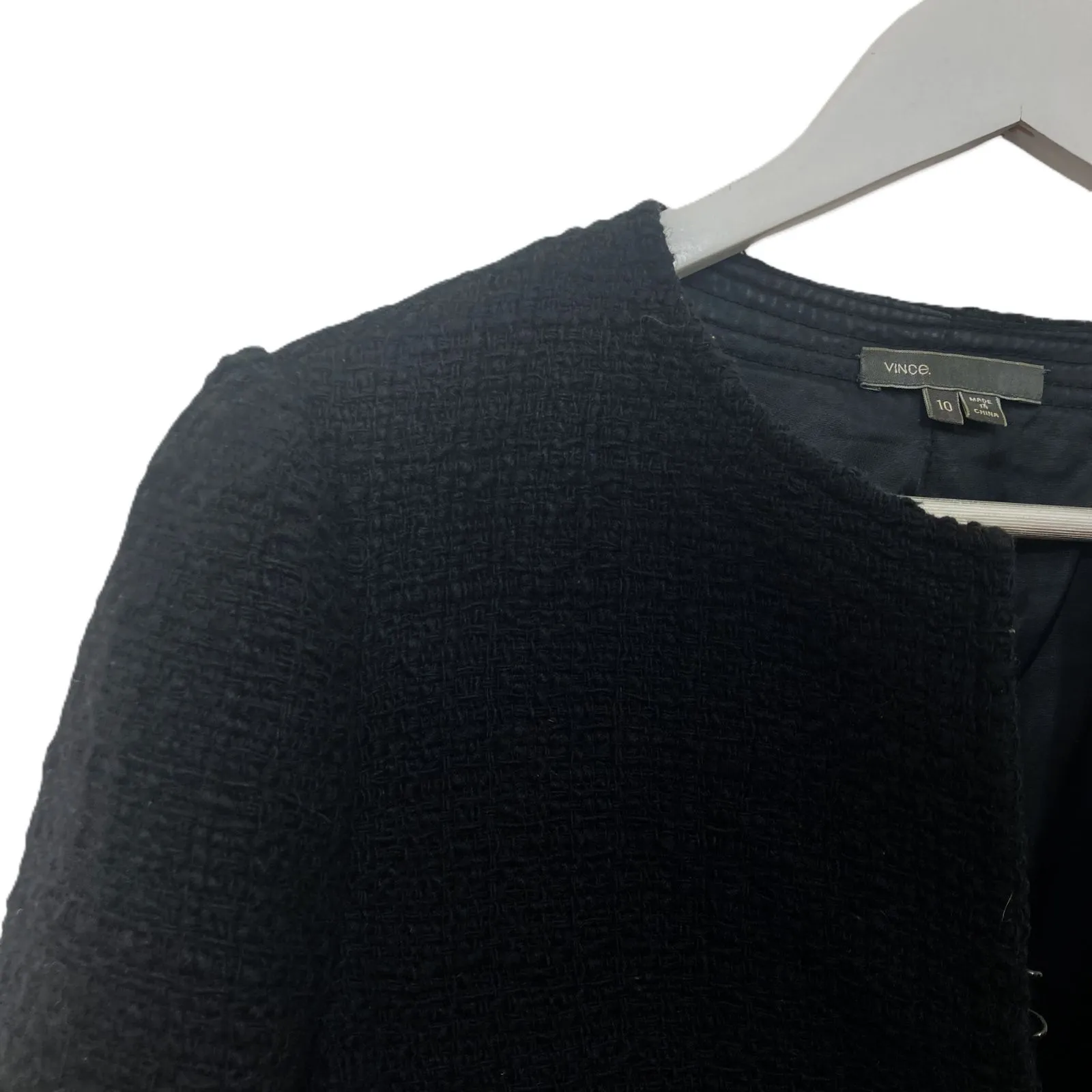 Vince Bouclé Textured Wool Blend Cropped Jacket Black Size 4 Minimalist Preppy - Image 7