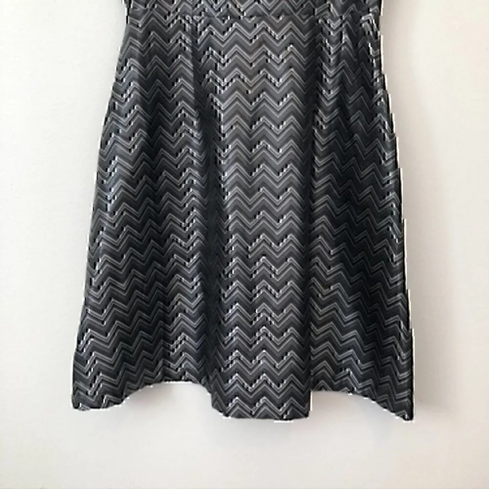 NEW NWT PIM LARKIN Lena Brocade Dress Black Silver Chevron Fit Flare Party Small - Image 3