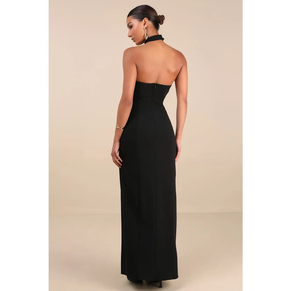 NWT Lulus Seraphina Black Asymmetrical Column Maxi Dress Dinner Gala Size S - Image 3