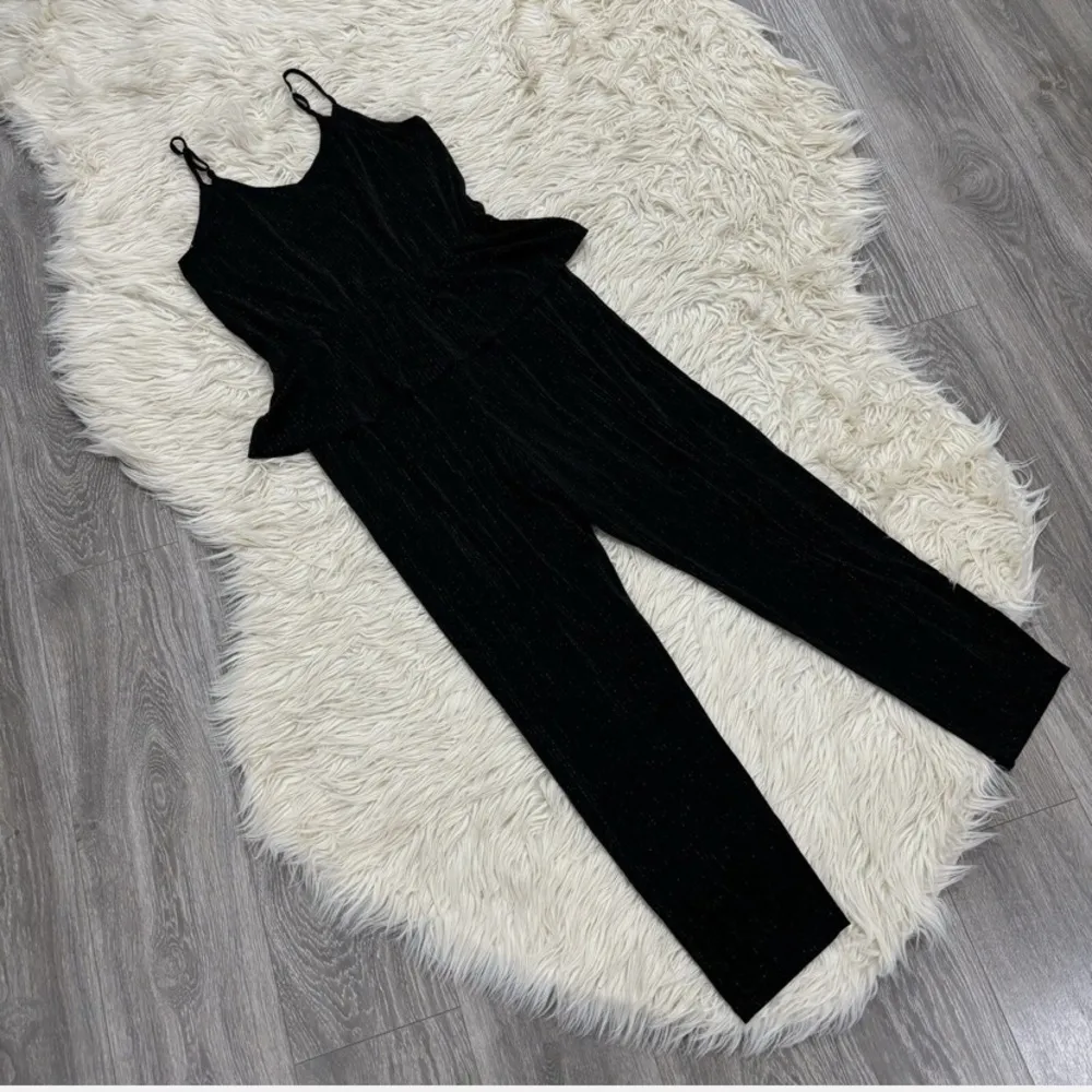 $280 GARMENTORY ICHI ANTIQUITES Metallic Striped Peplum Jumpsuit In Black xs - Image 5