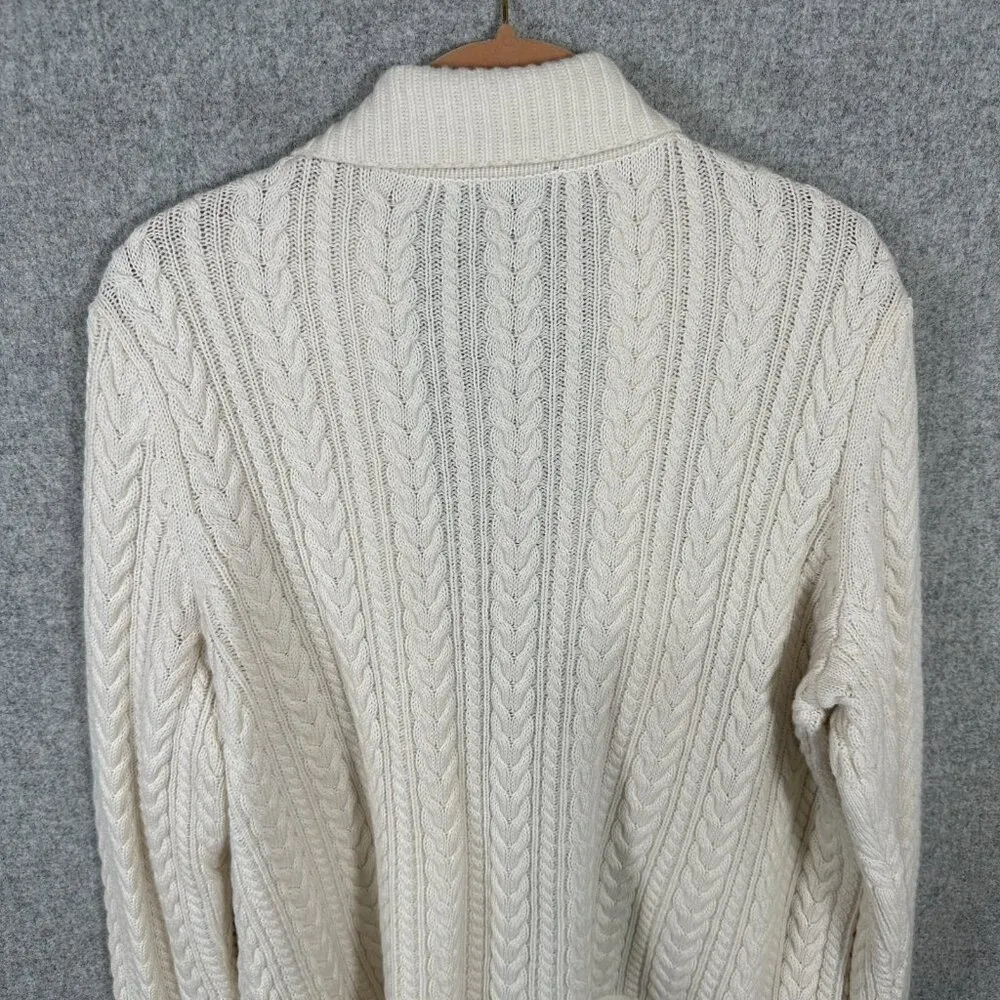 Talbots Woman X Cardigan Sweater Cableknit Open Front Long Sleeve Cream Chunky - Image 11