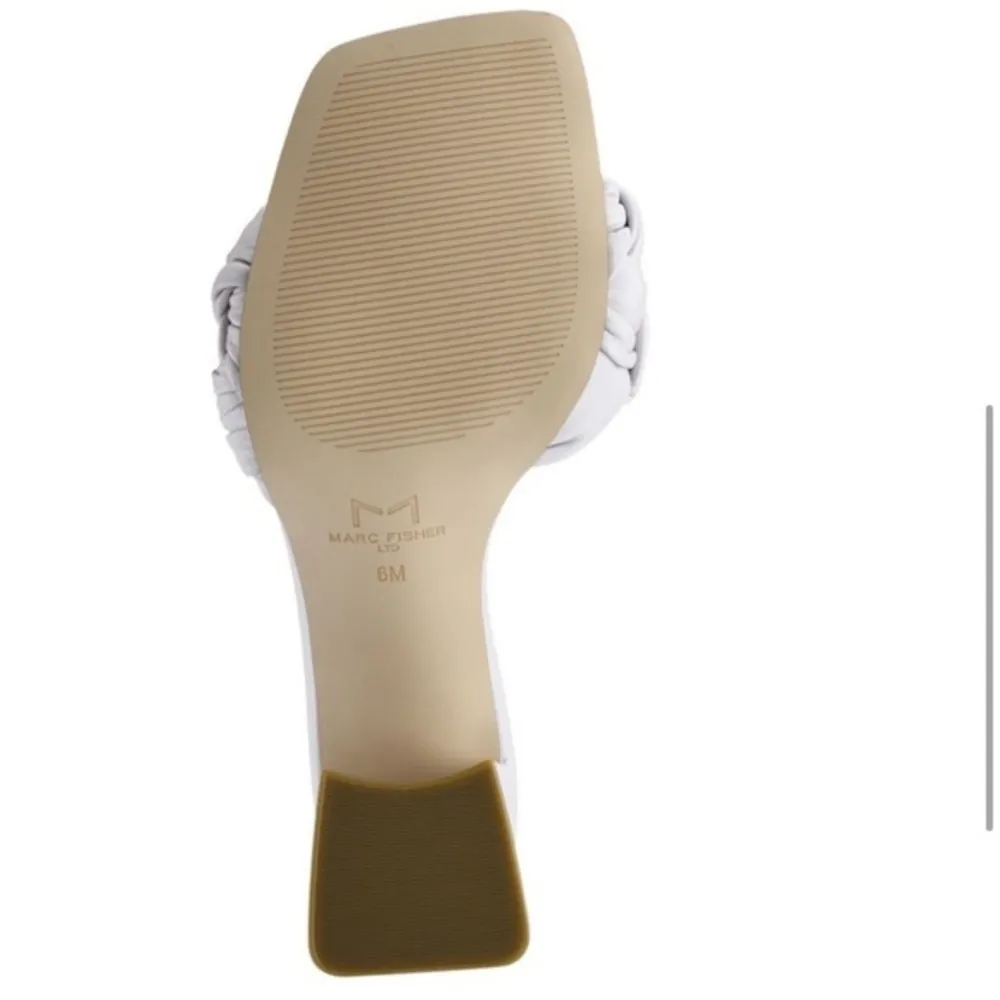 Marc Fisher LTD Leather White/Grey Cerita Slide Heel Sandals Nude Bottom - Image 7