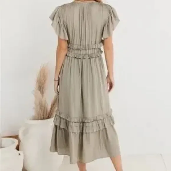 Bohme Light Gray Ruffle Midi Dress - Image 2
