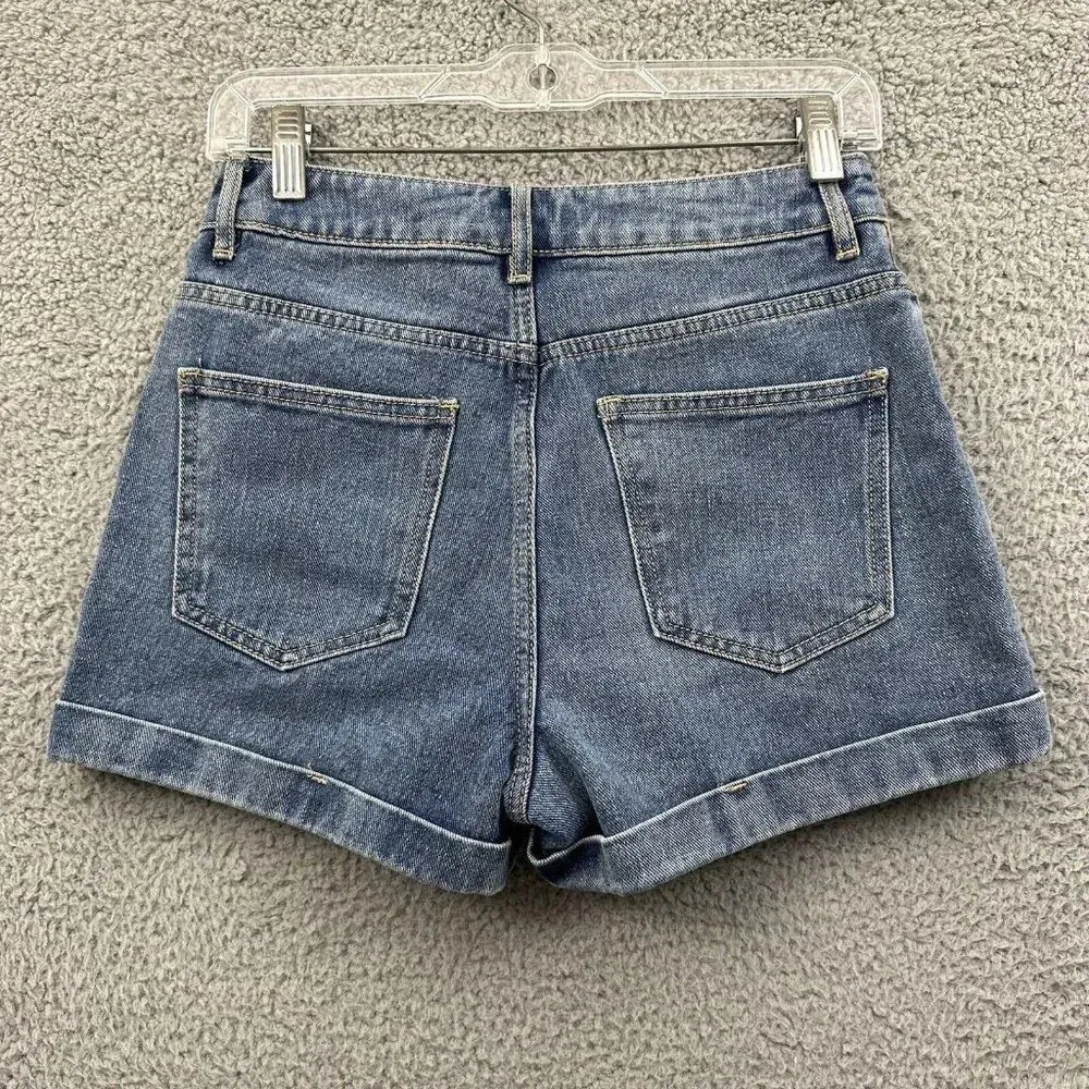 Mom Shorts High‎ Rise Denim Pockets Medium Wash Cuffed 2" Women's Size 25 - Image 2